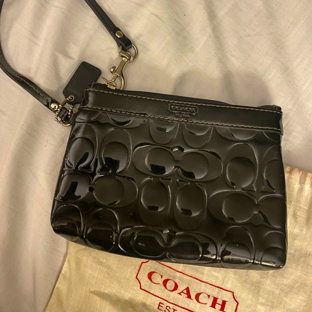 Patent leather Coach wristlet